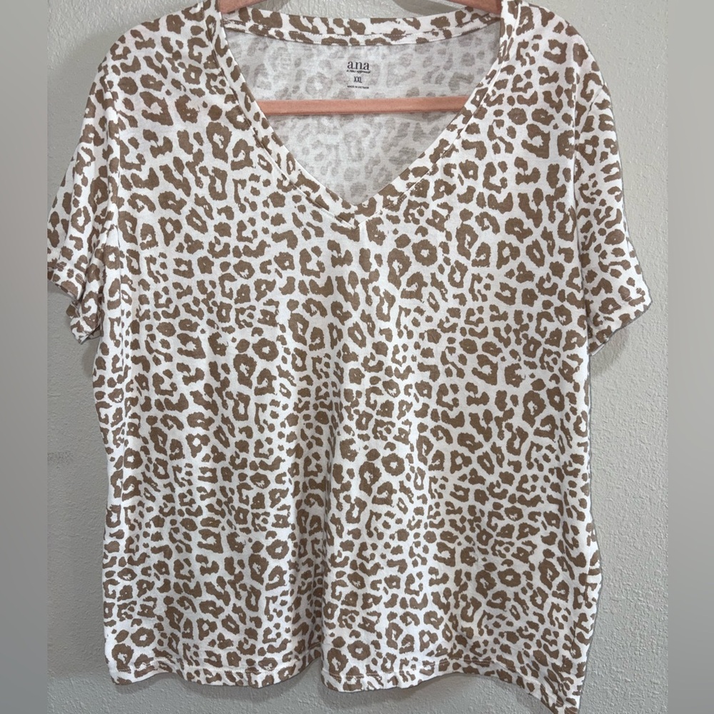 a.n.a Brown and White Leopard Print V-Neck Top